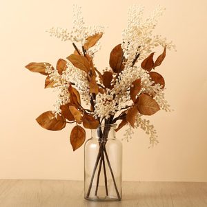 Birchmont 6 Pack Artificial Fall Berry Stems with Brown Leaves, 17 Inch, 0.32 kg, White and Brown