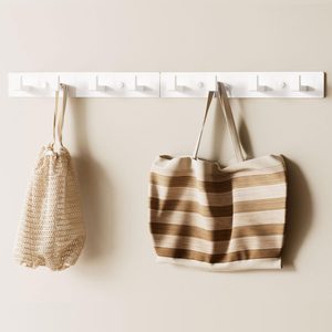 Elmgate White Wall Mounted Coat Rack, 8 Right-Angle Hooks, 25 inch, 5.92 ounces