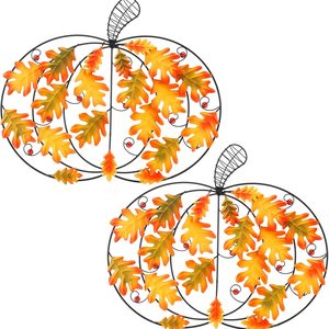 Rowanmere 2 Pcs Metal Fall Pumpkin Wall Decor 14" Welcome Pumpkins Fall Sign Metal Farmhouse Autumn Vintage Leaf Wall Art Hanging Rustic Room Decor