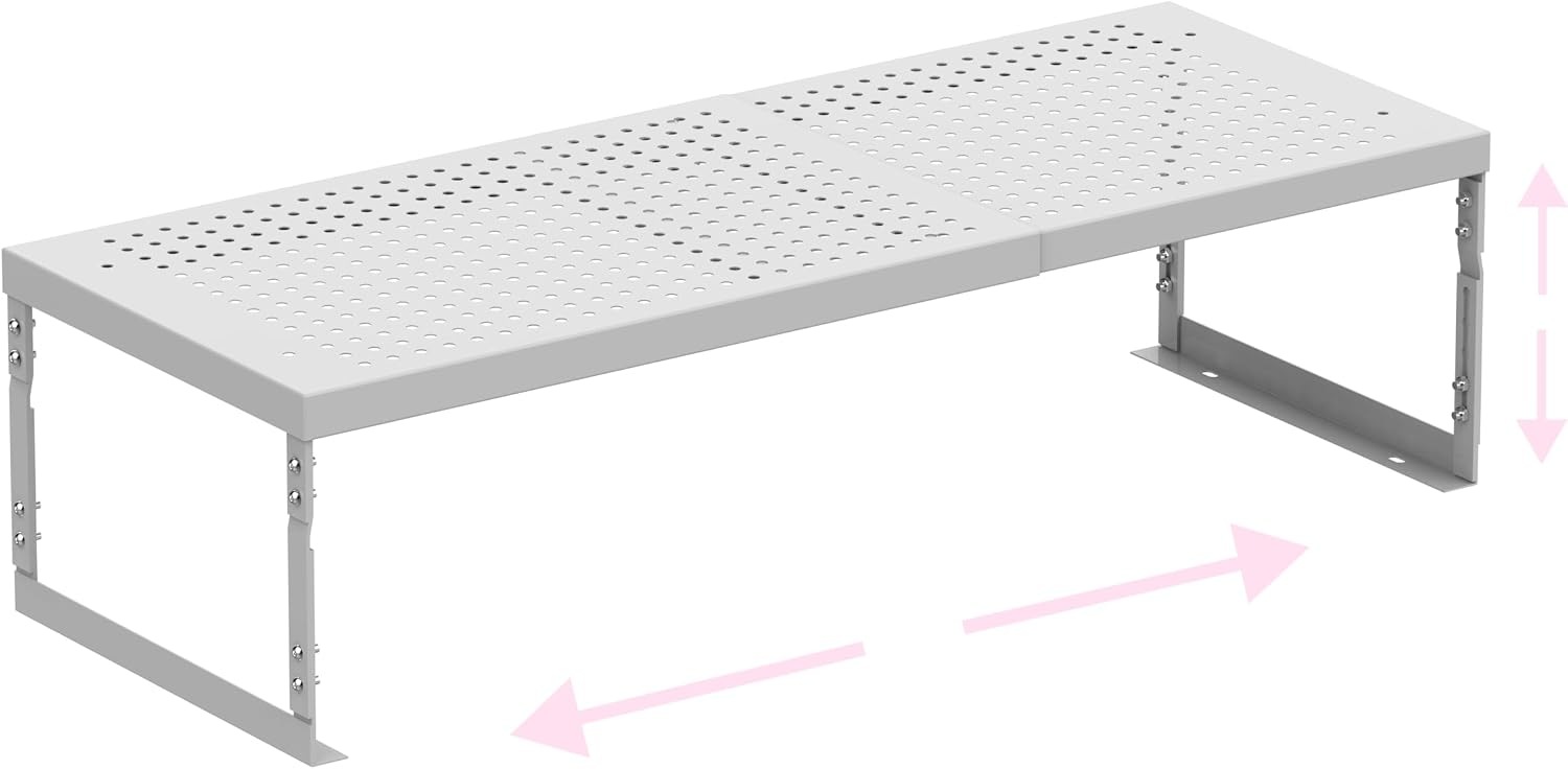 Barleyfield Stackable Expandable Metal Shelf Organizer - Adjustable Wire Storage Rack with Holes for Kitchen, Bathroom, Cabinet