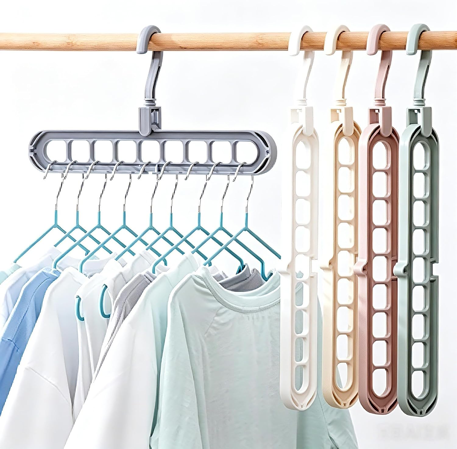 Aldernest 9 Space-Saving Hangers Heavy-Duty PP Plastic Tiered Hanger Organizer with Non-Slip Foldable Design, for Closet, 5