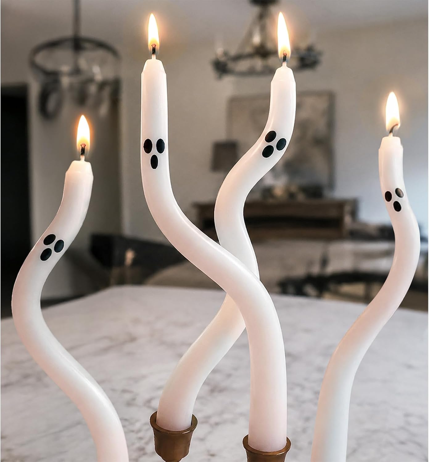 VelloHome Halloween Decorations Indoor - 4 Pack Cute Ghost Taper Candles, 0.34 kg, 9 inches tall x 0.75 inches diameter, White