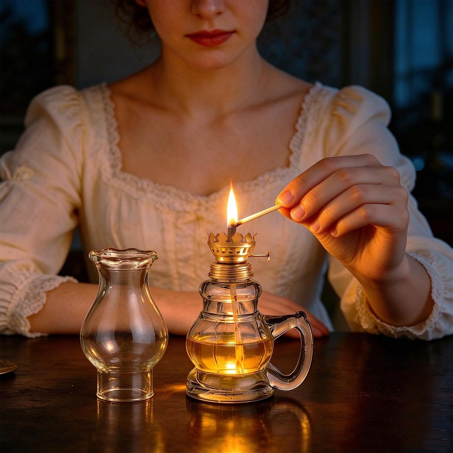 Ashenby 4PCS Chamber Oil Lamp Glass Kerosene Oil Lamp, Vintage Oil Lamps for Indoor, 1.21 kg, Clear