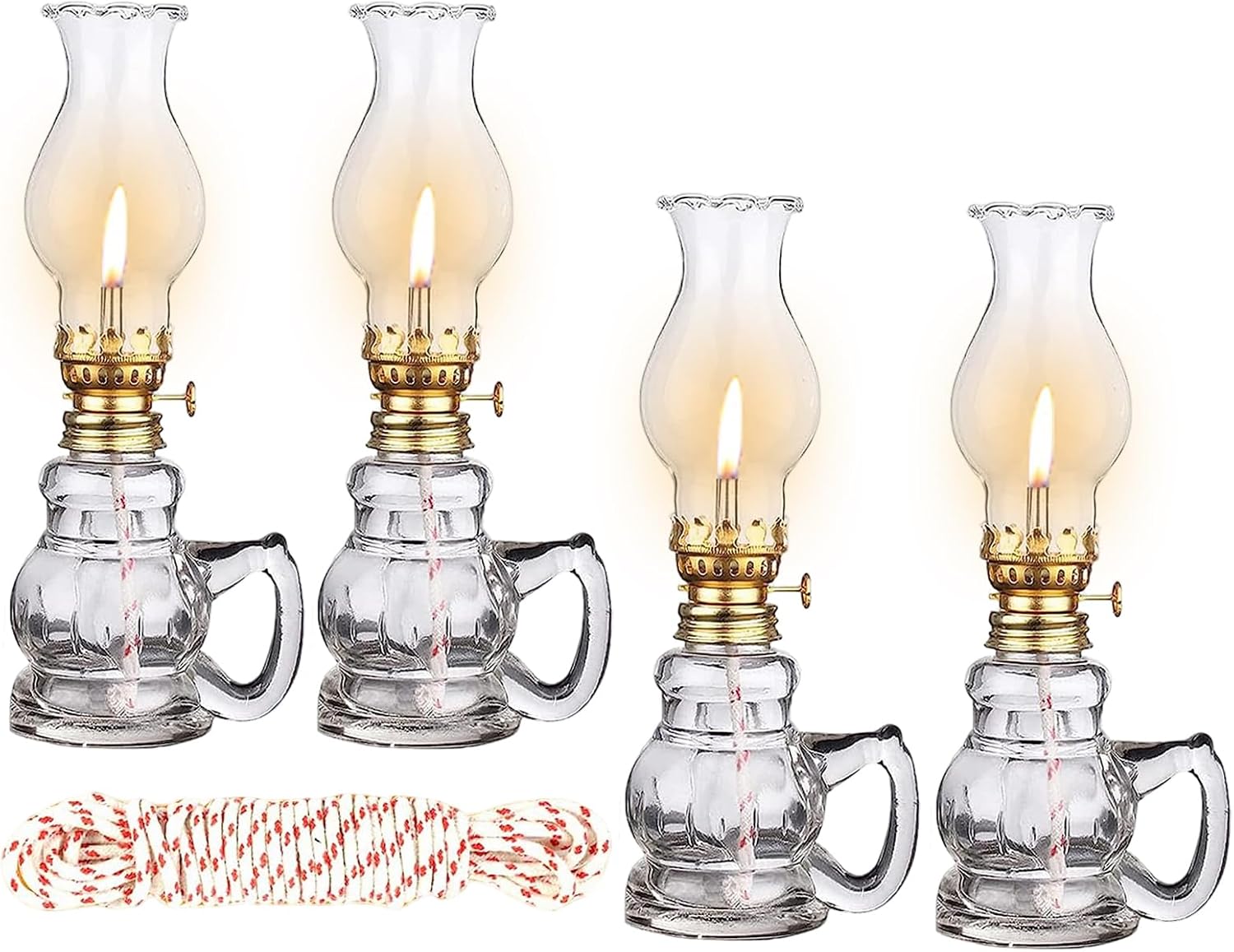 Ashenby 4PCS Chamber Oil Lamp Glass Kerosene Oil Lamp, Vintage Oil Lamps for Indoor, 1.21 kg, Clear
