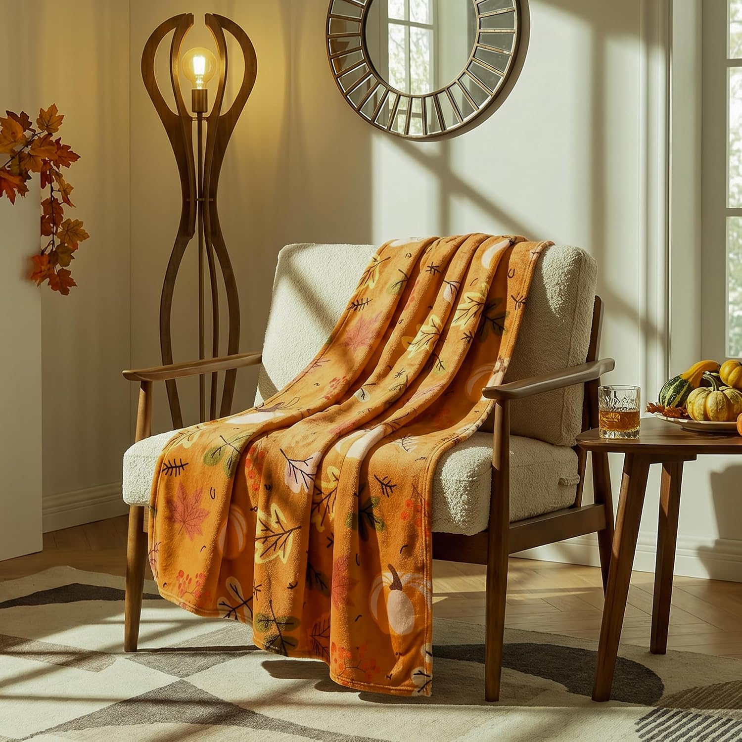 Tanglewick Autumn Harvest Flannel Throw Blanket, W50 x L70in, 0.69 kg, Brown Leaves