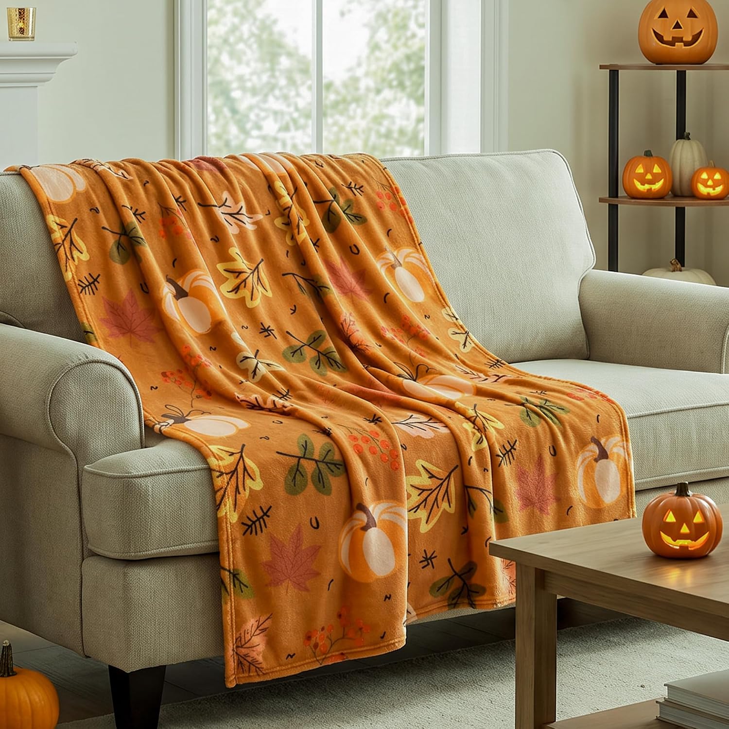 Tanglewick Autumn Harvest Flannel Throw Blanket, W50 x L70in, 0.69 kg, Brown Leaves