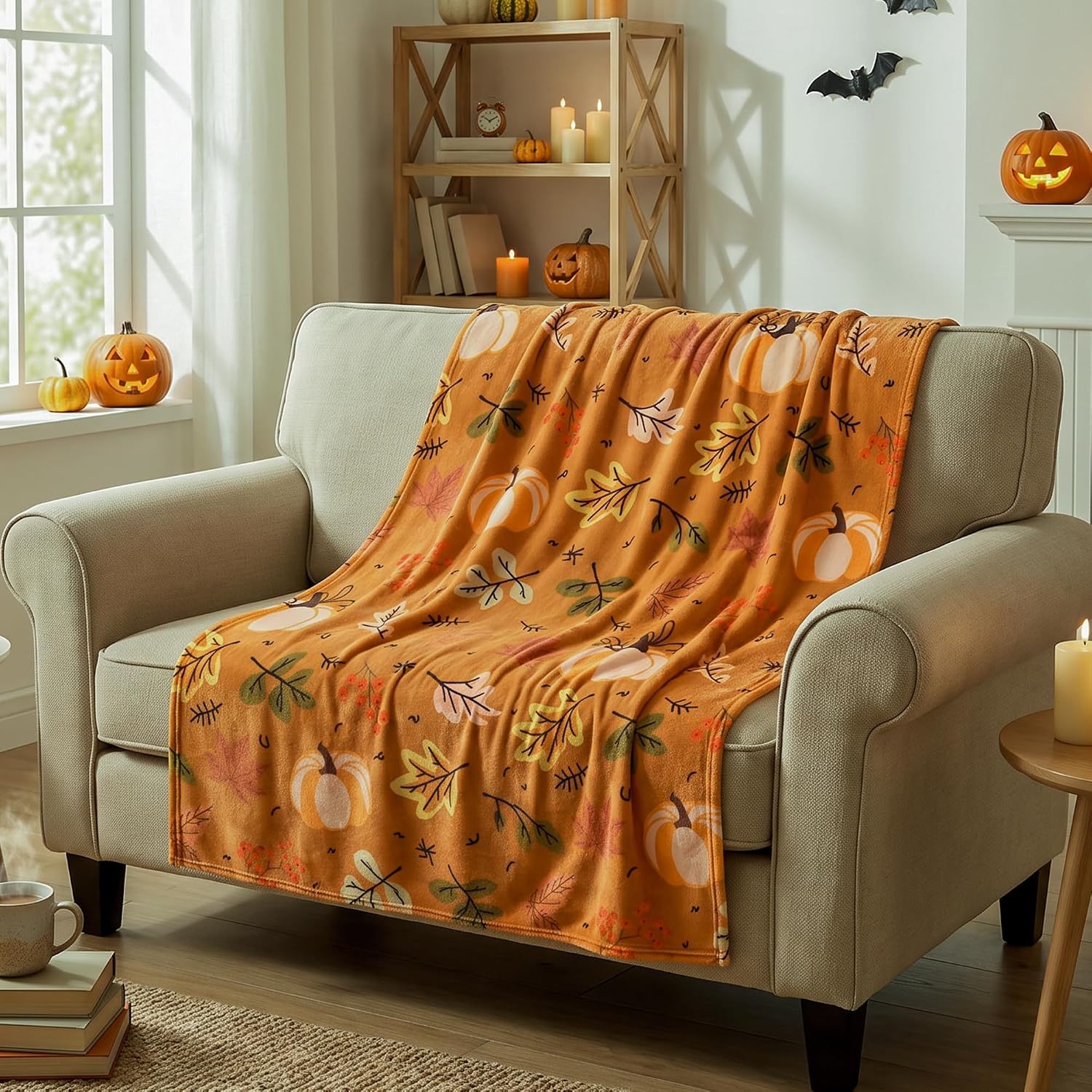Tanglewick Autumn Harvest Flannel Throw Blanket, W50 x L70in, 0.69 kg, Brown Leaves