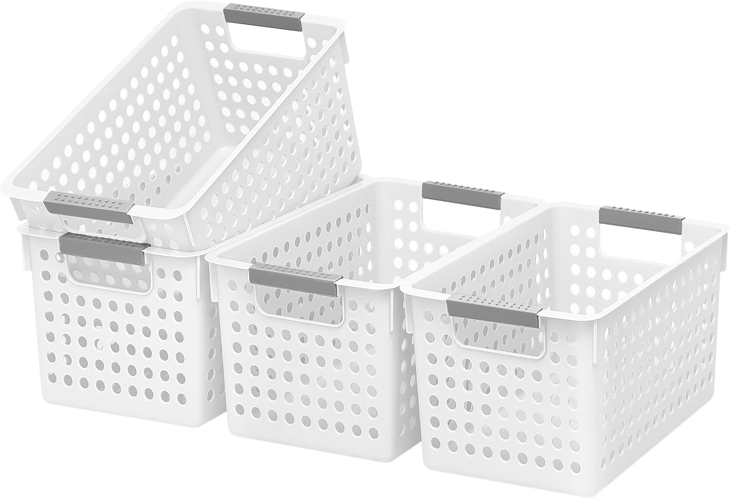 Aldernest 4 Pack Plastic Storage Basket with Handles, 1.7 pounds, White