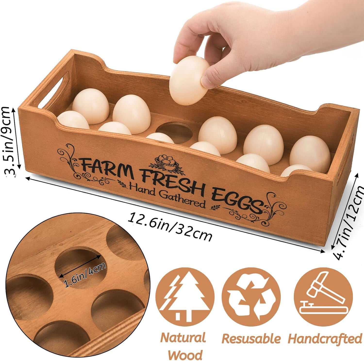Barleyfield Wooden Egg Holder for Countertop, Stackable 2-Tier Egg Crates for 24 Eggs with Handle, 0.94 kg, Brown
