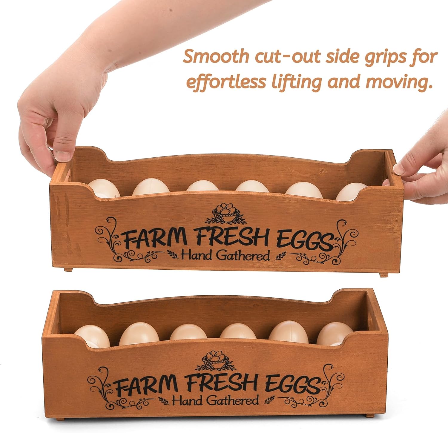 Barleyfield Wooden Egg Holder for Countertop, Stackable 2-Tier Egg Crates for 24 Eggs with Handle, 0.94 kg, Brown