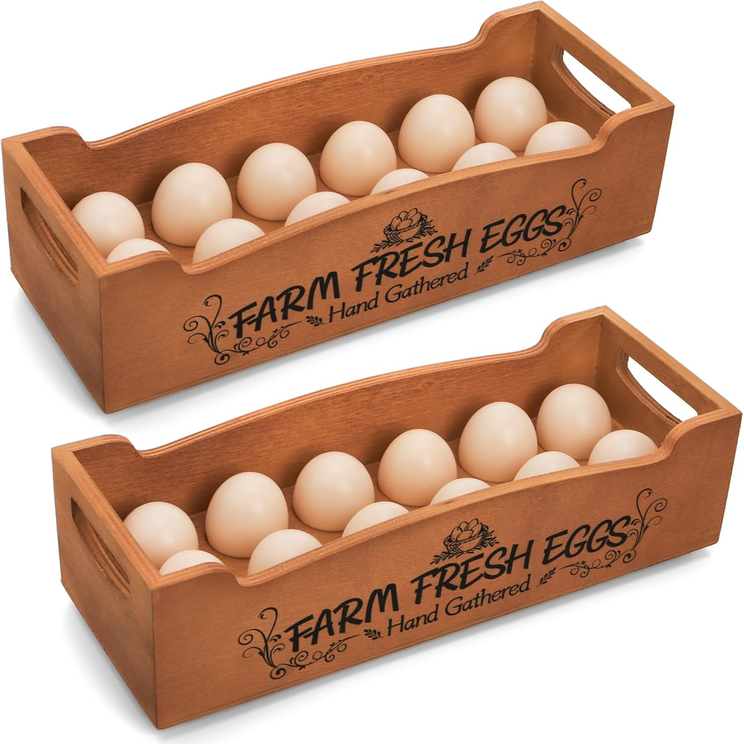 Barleyfield Wooden Egg Holder for Countertop, Stackable 2-Tier Egg Crates for 24 Eggs with Handle, 0.94 kg, Brown