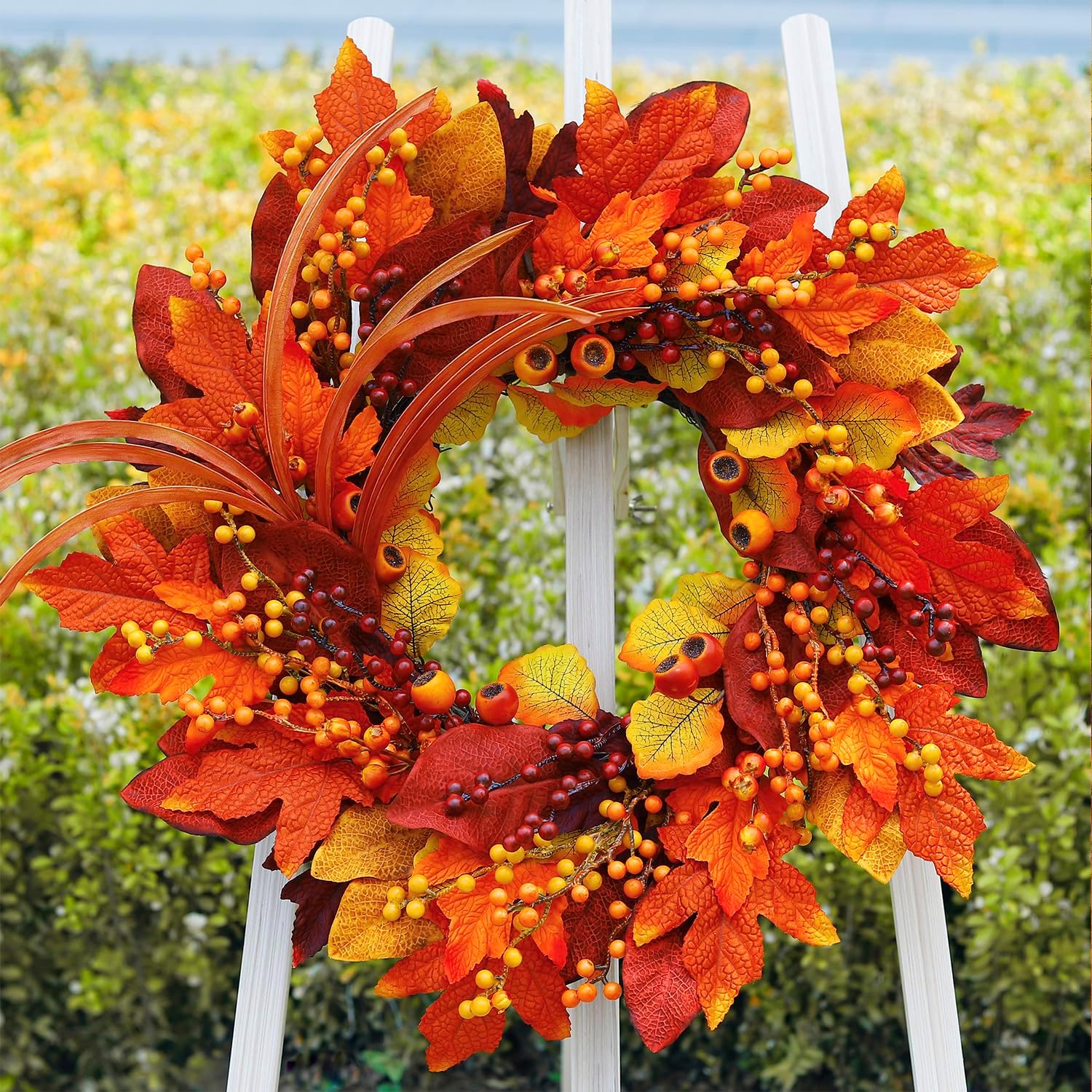 Tanglewick 24 Inch Fall Wreaths for Front Door with Maple Leaves and Berries, 0.76 kg