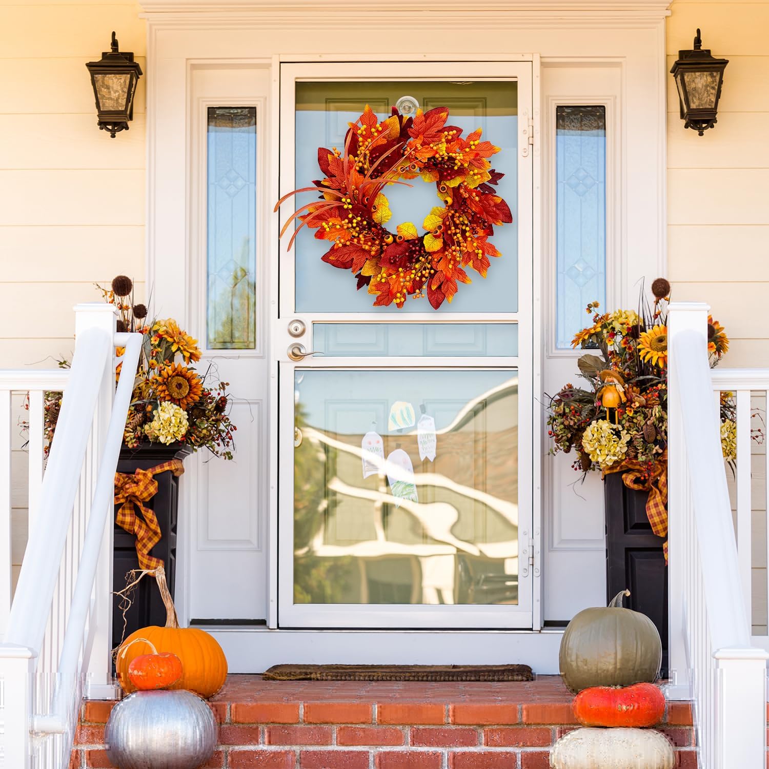 Tanglewick 24 Inch Fall Wreaths for Front Door with Maple Leaves and Berries, 0.76 kg