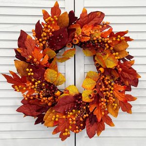 Tanglewick 24 Inch Fall Wreaths for Front Door with Maple Leaves and Berries, 0.76 kg