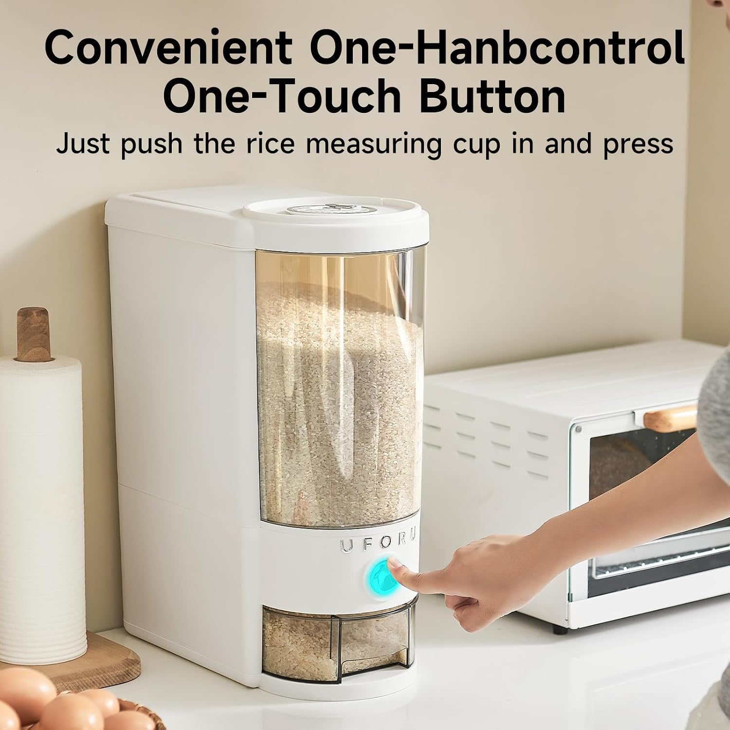 Aldernest Rice Dispenser, 23 LB Airtight Rice Storage Container with Date Dial, 2.6 pounds, clear White