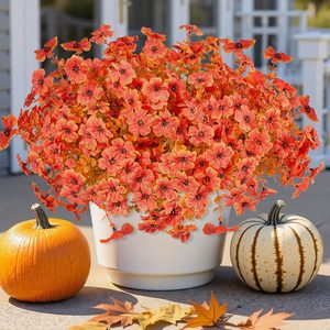 VelloHome 14Bundles Artificial Fall Flowers for Outdoors Decor, UV-Resistant Faux Mums, 0.54 kg, Orange