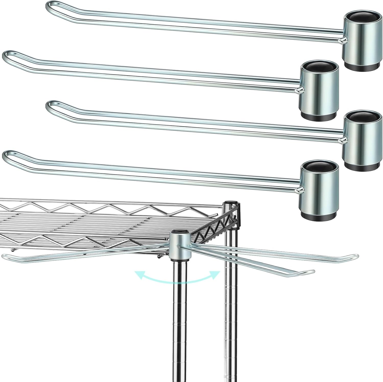 Brackenly 4 Pcs Wire Shelf Hooks Post Utility Hook Wire Shelving Accessories Chrome Plated Steel Hanger with a Rubber Cap for Hanging Pots Kitchenware
