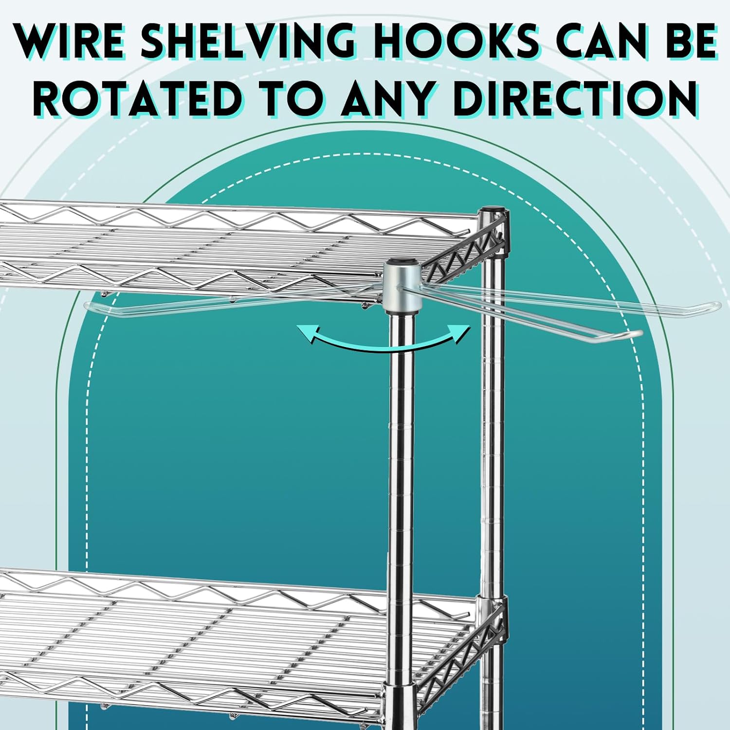 Brackenly 4 Pcs Wire Shelf Hooks Post Utility Hook Wire Shelving Accessories Chrome Plated Steel Hanger with a Rubber Cap for Hanging Pots Kitchenware