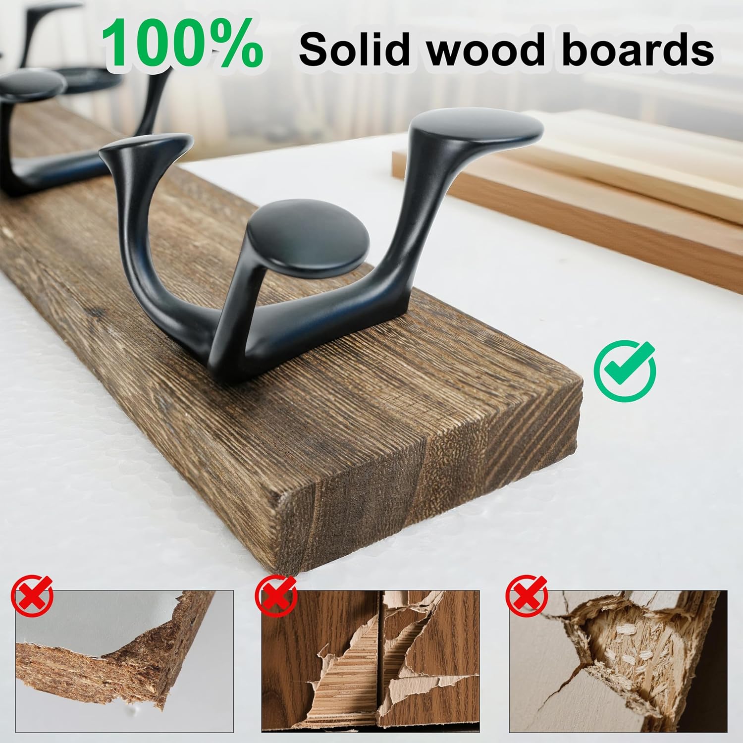 Fernhollow Coat Rack Wall Mount, 17" Solid Wood Coat Hooks Wall Mounted Coat Hanger, Weathered Brown