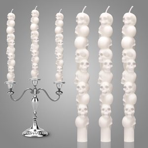 Ashenby 6 Pcs Halloween Skull Shaped Taper Candles Table Centerpieces Decor, 2.54 x 25.4 cm/1 x 10 inch, White