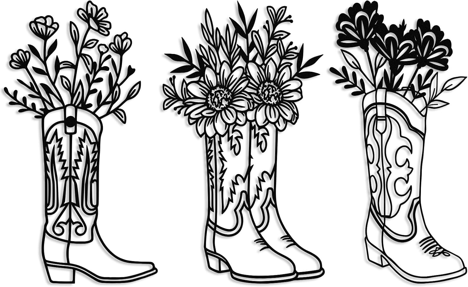 Birchmont 3 Pcs Cowboy Boots Metal Wall Art Western Decor Vintage, 13.78 x 7.87 inches, Black