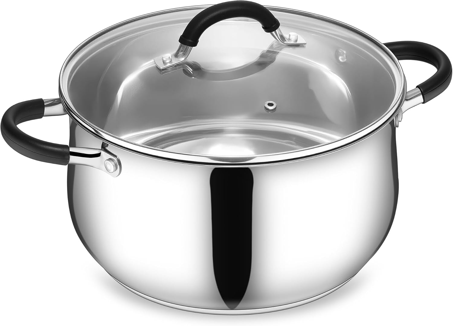 Barleyfield Stainless Steel Stock Pot, 8 Quart Large Cooking Pot with Glass Lid, Silver