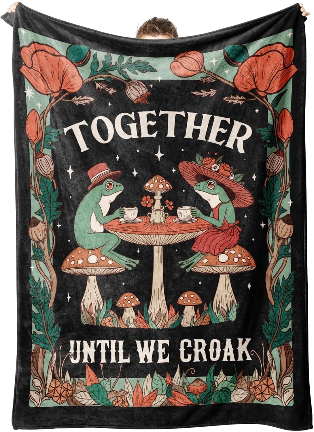 VelloHome Gifts for Him Her, Wedding Anniversary Birthday Frog Blanket, 0.62 kg, 50 inches x 60 inches, Black