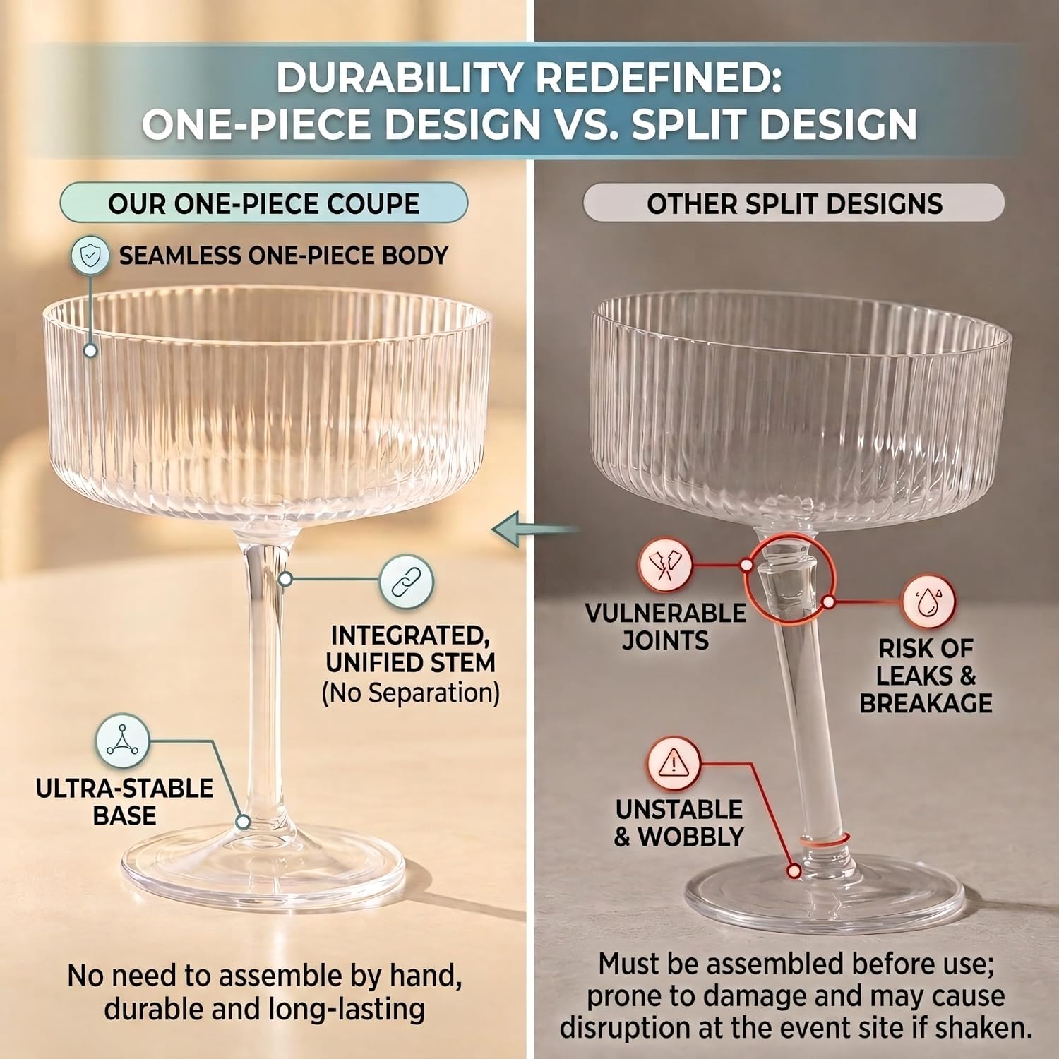 Ashenby 12 Pack 10 oz Plastic Martini Glasses for Parties, 1.8 pounds, Clear