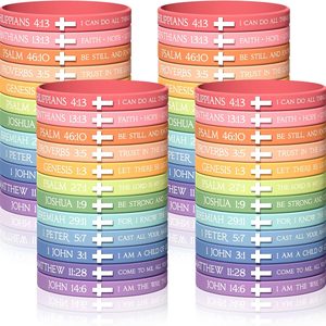 Ashenby 120Pcs Bible Verse Rubber Bracelets Bulk Christian Scripture Cross Silicone Wristbands Bracelet for Women Religious Gifts for Church Members
