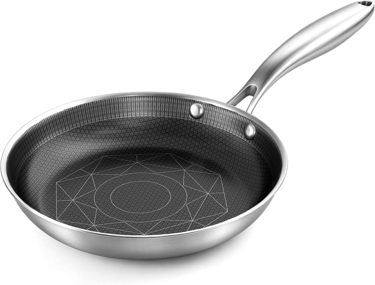 Tanglewick 8-Inch Stainless Steel Pan, Hybrid Nonstick Frying Pan, 0.83 kg, Silver