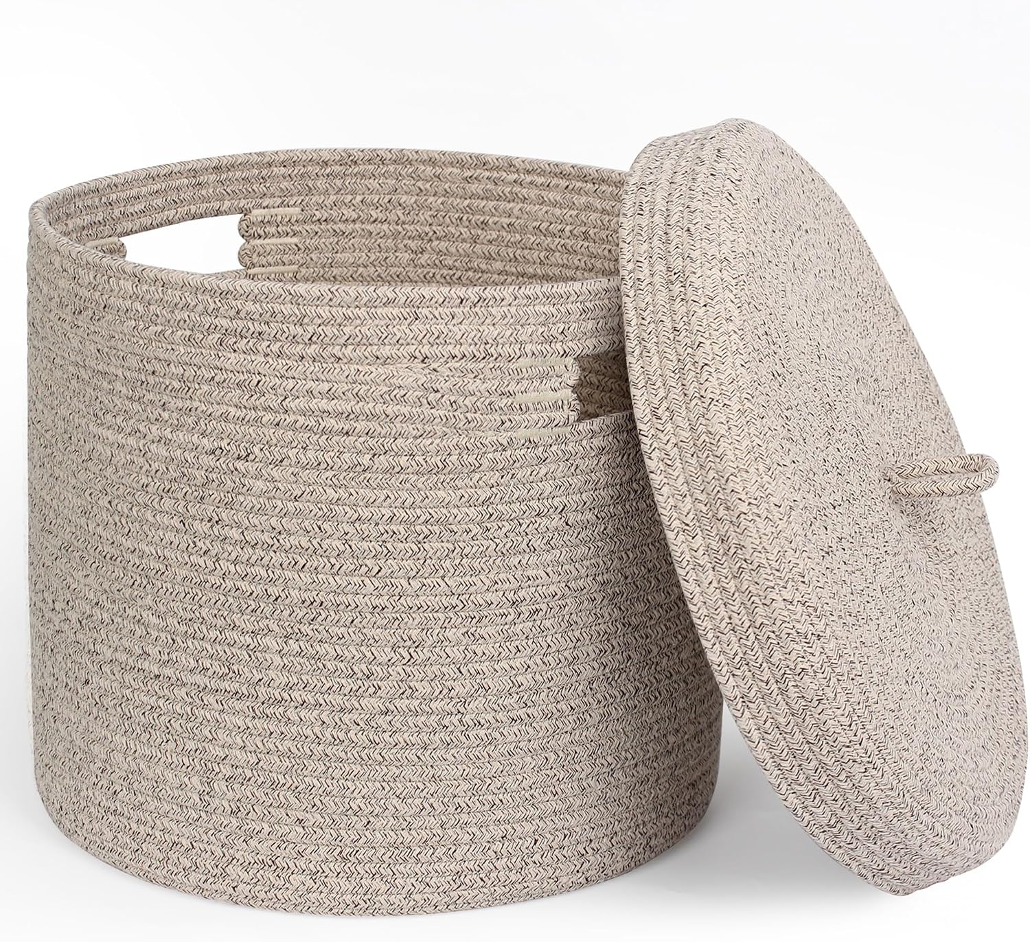 Barleyfield Storage Basket with Lid, Woven Blanket Storage for Living Room, 1.67 kg, 15 inches x 15 inches x 13 inches, Brown