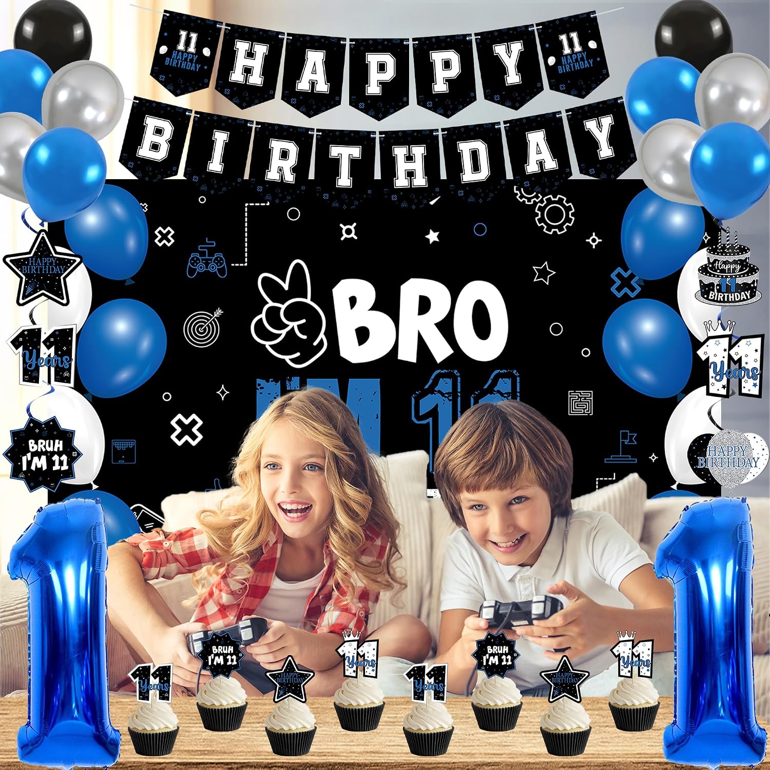 Ashenby Blue 11th Birthday Decorations Set for Boys Girls