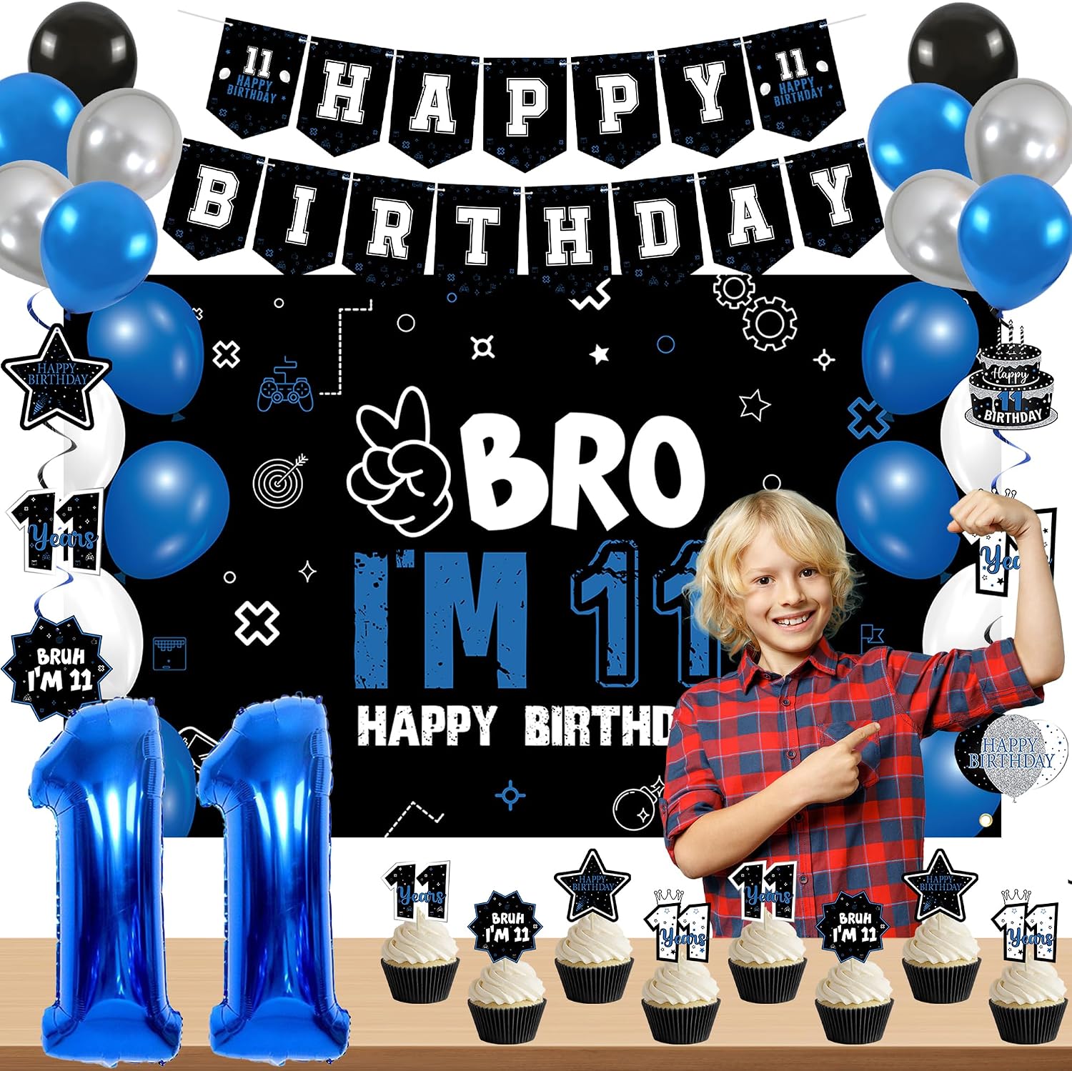 Ashenby Blue 11th Birthday Decorations Set for Boys Girls