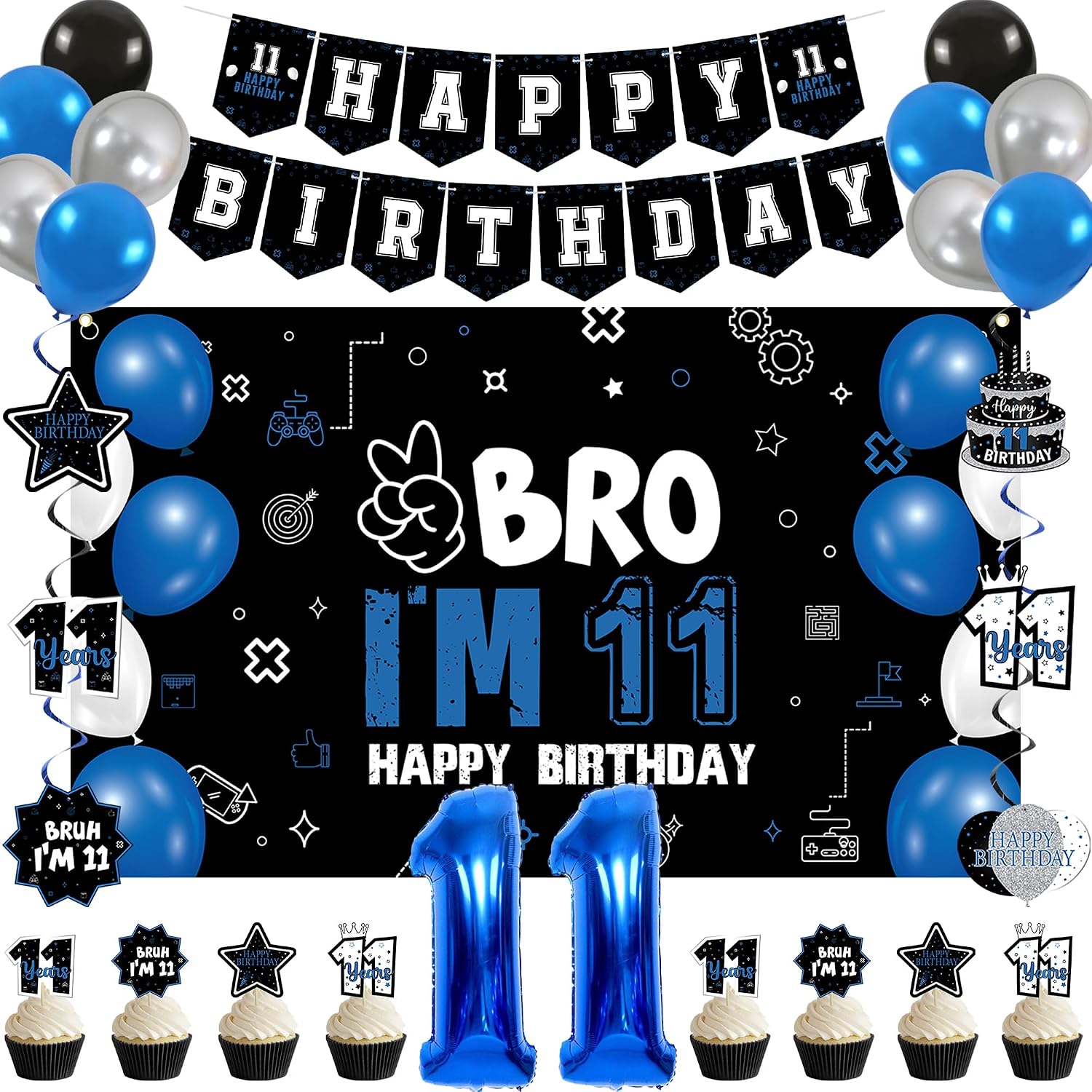 Ashenby Blue 11th Birthday Decorations Set for Boys Girls