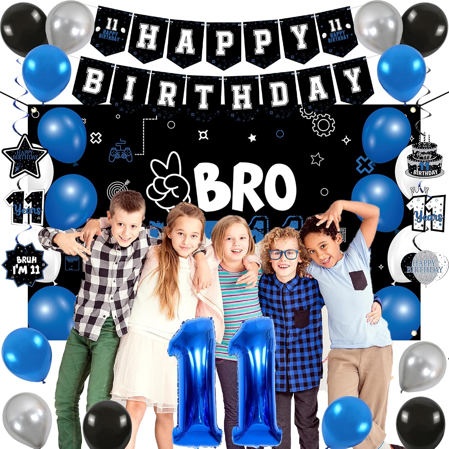 Ashenby Blue 11th Birthday Decorations Set for Boys Girls