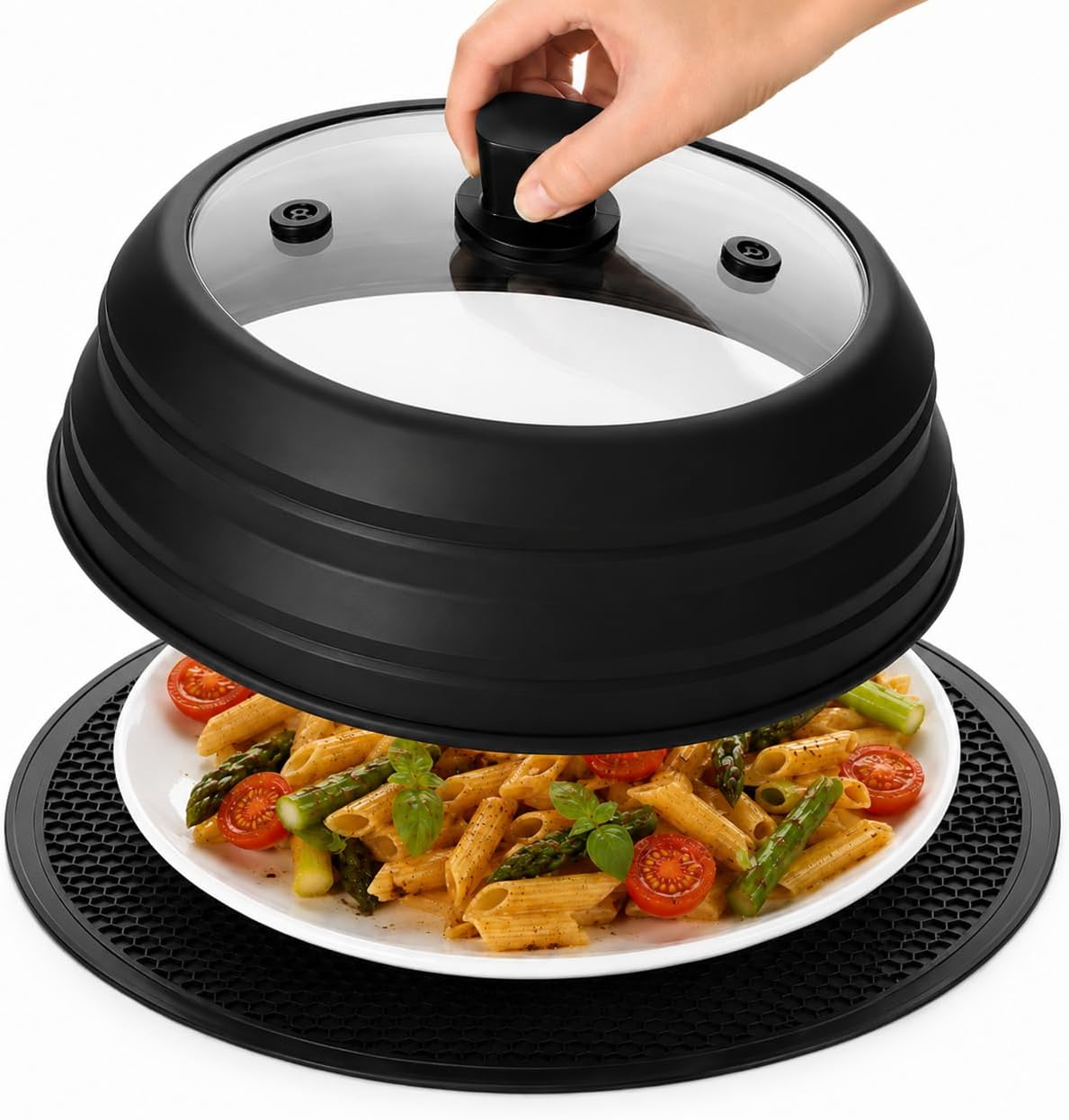 Ashenby 10.8 Inch Microwave Splatter Cover & Silicone Mat, 0.87 kg, black
