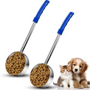 Ashenby 2 Pcs Dog Food Scoop1 Cup, Stainless Steel Measuring Cups with Long Handles, blue