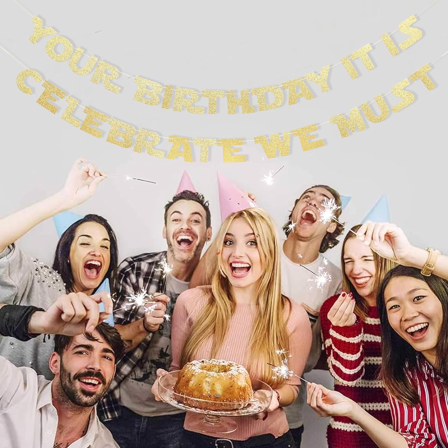 Barleyfield Your Birthday It Is Celebrate We Must Banner - Gold Glitter Birthday Party Decorations, Baby Banner, Baby Cake Smash Photo Props