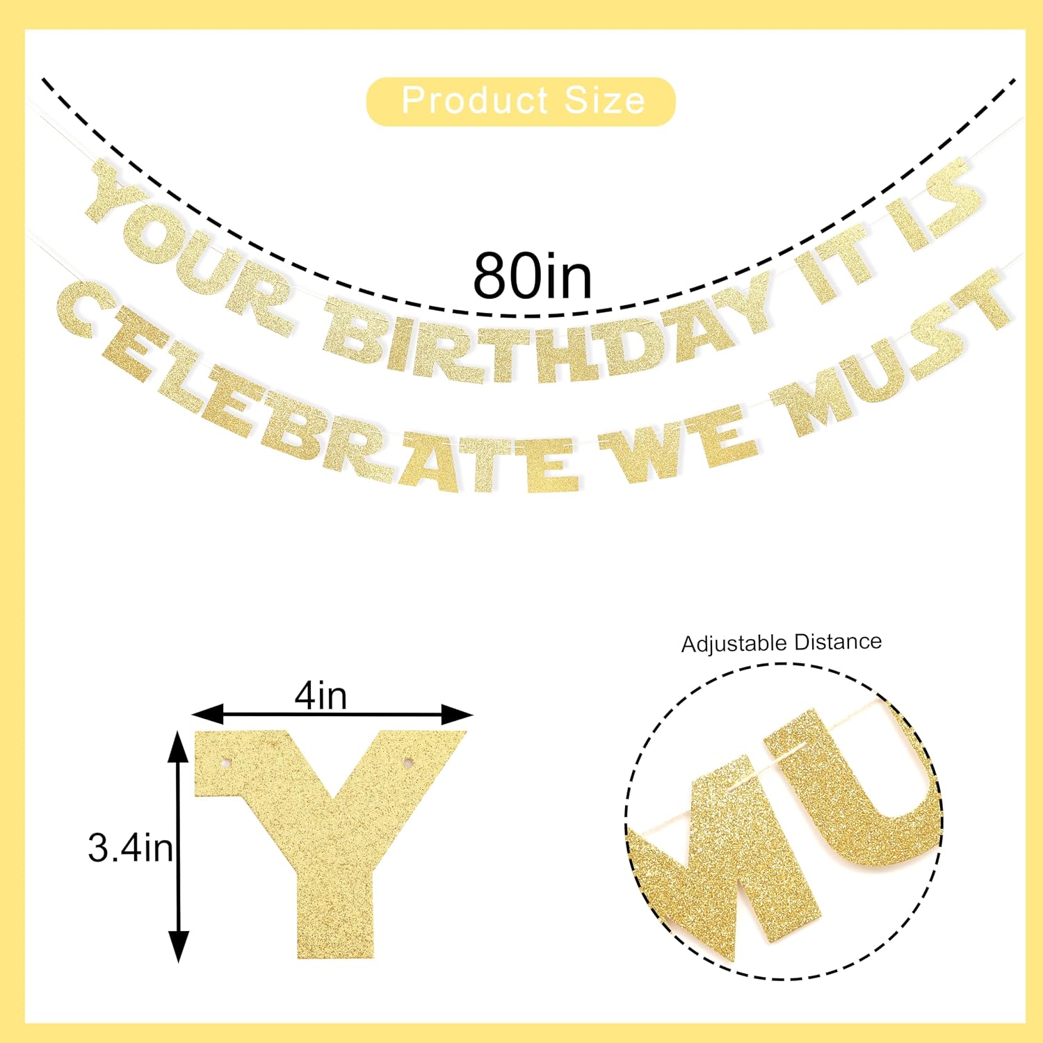 Barleyfield Your Birthday It Is Celebrate We Must Banner - Gold Glitter Birthday Party Decorations, Baby Banner, Baby Cake Smash Photo Props