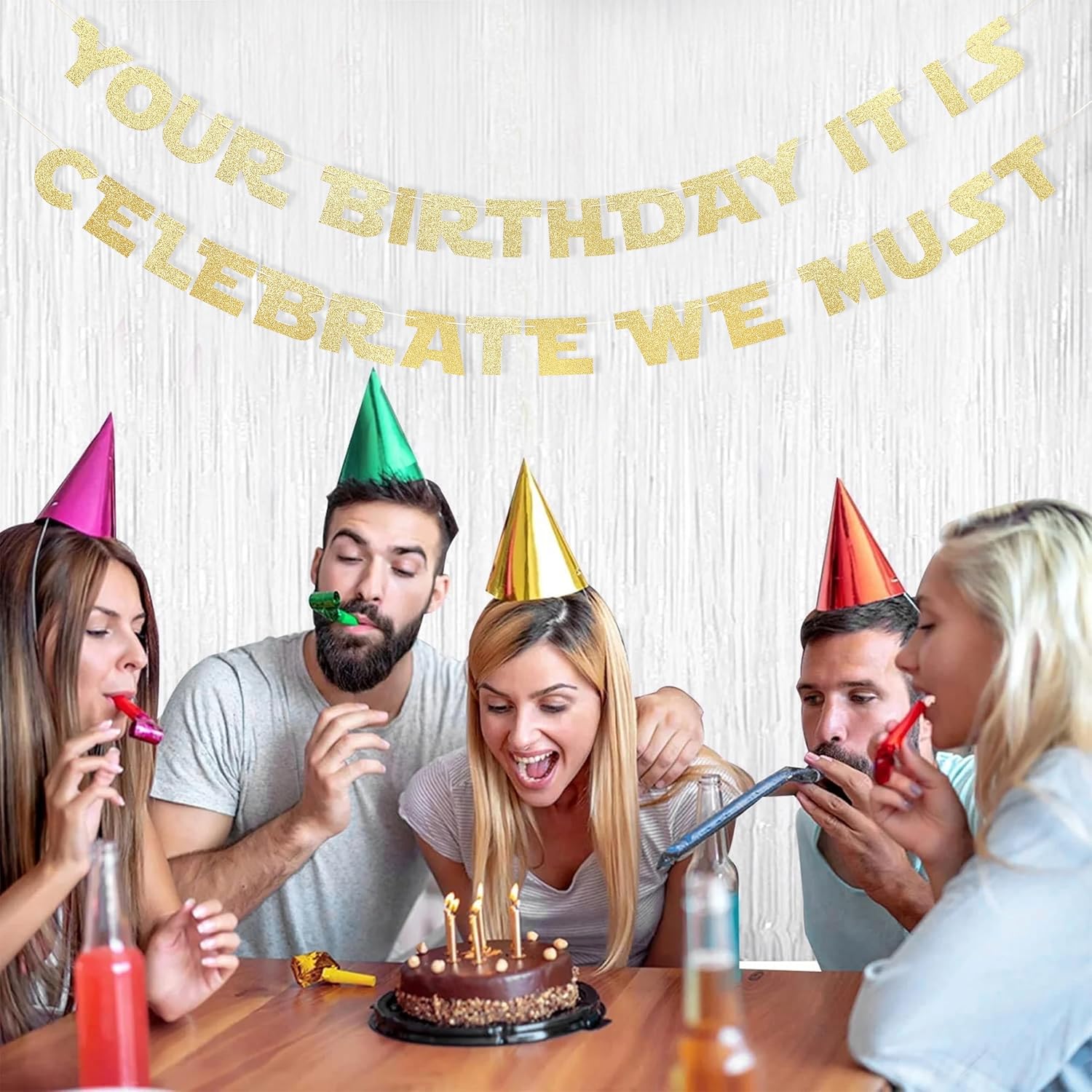 Barleyfield Your Birthday It Is Celebrate We Must Banner - Gold Glitter Birthday Party Decorations, Baby Banner, Baby Cake Smash Photo Props