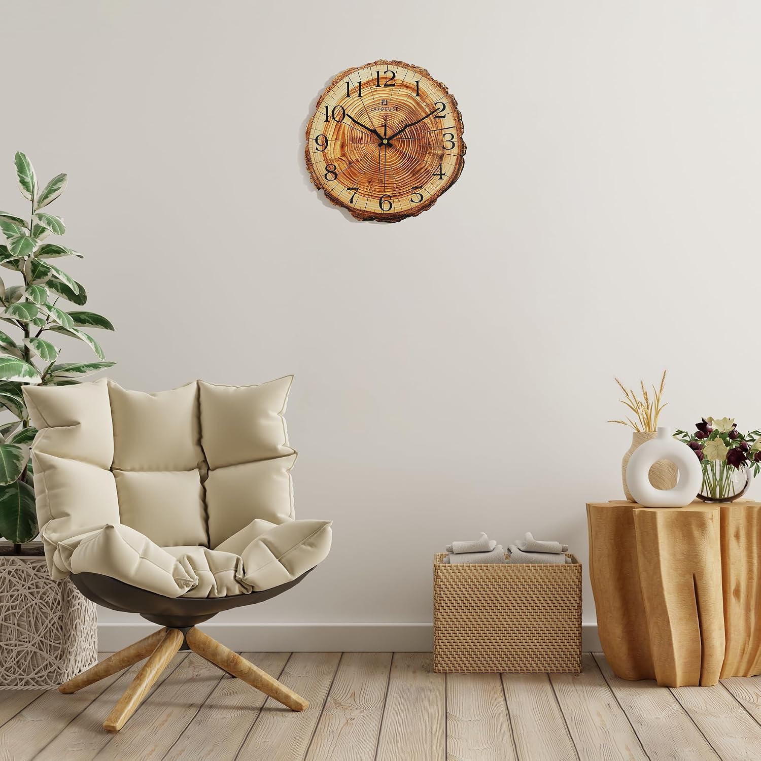 Ashenby 12 Inch Brown Wooden Rustic Wall Clock for Kitchen Living Room, Diameter: 12"(30 cm)