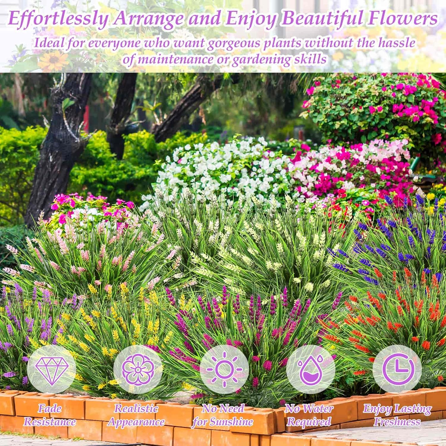 Aldernest 32 Bundles Artificial Monkey Grass Plants & Flowers for Outdoors, 1.13 kg