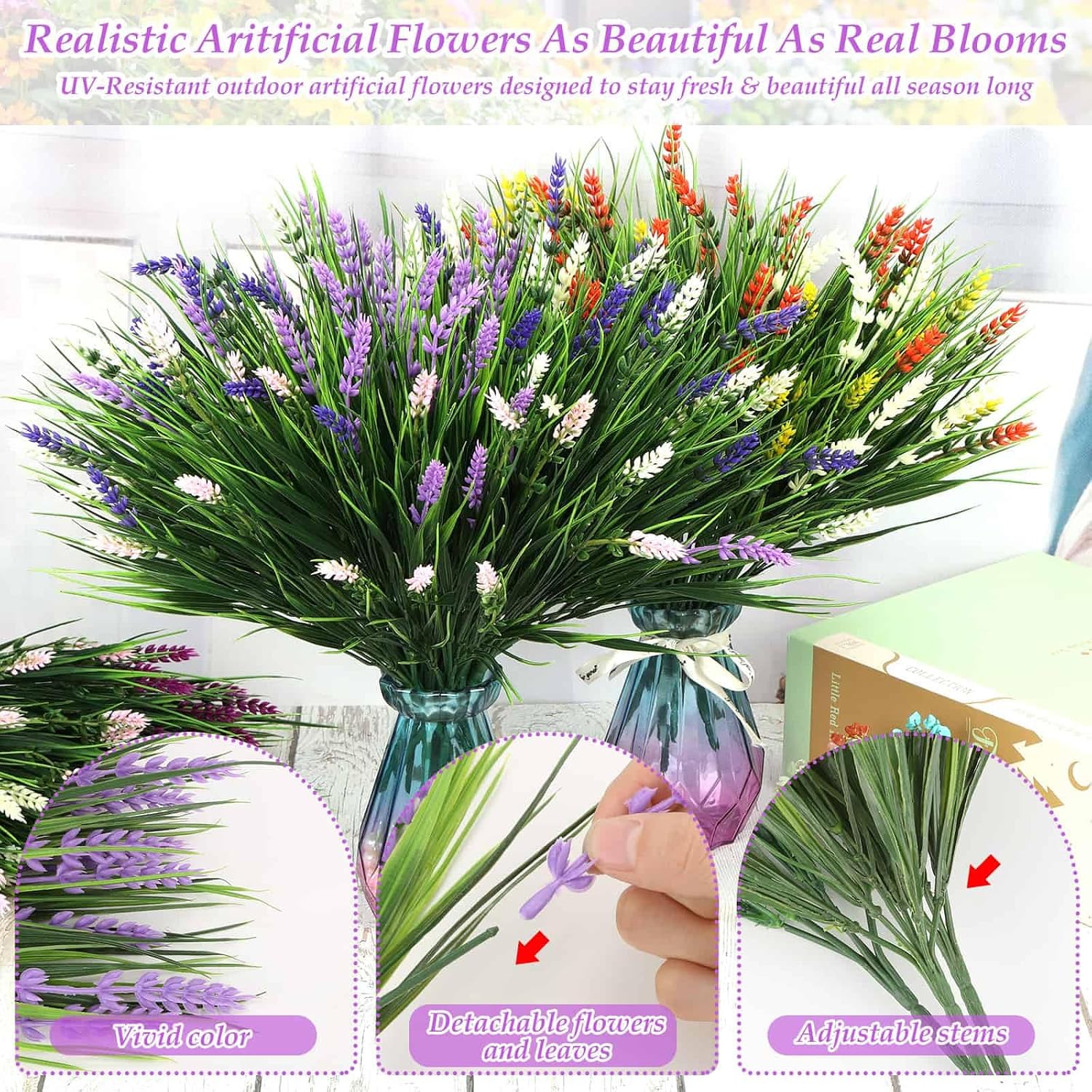 Aldernest 32 Bundles Artificial Monkey Grass Plants & Flowers for Outdoors, 1.13 kg