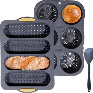 Ashenby 3 PCS Silicone Hamburger Bun Pan and Baguette Pan Set, 1.3 pounds, gray and yellow