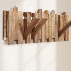 Rowanmere Wall Coat Rack for Entryway: Folding Wood Rustic 8 Hooks, 2 pounds, Natural wood