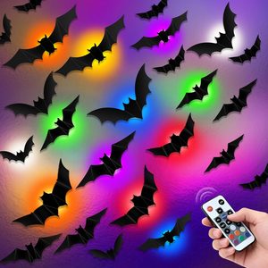 Ashenby 12 Lights & 48 Bats Halloween Decoration with Remote Timer, 309 g, Black, 60 Count