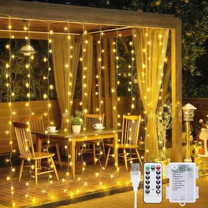 NestoraHome 200 LED Curtain Lights Battery Operated & USB Plug in, Warm White, 0.35 kg