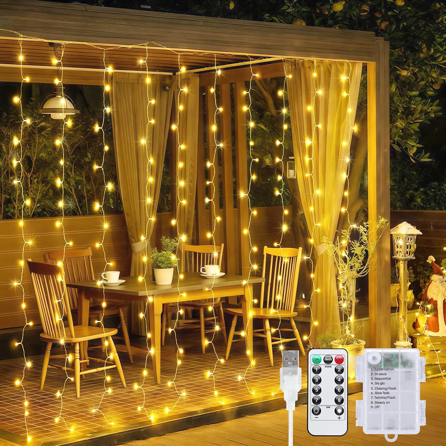 NestoraHome 200 LED Curtain Lights Battery Operated & USB Plug in, Warm White, 0.35 kg