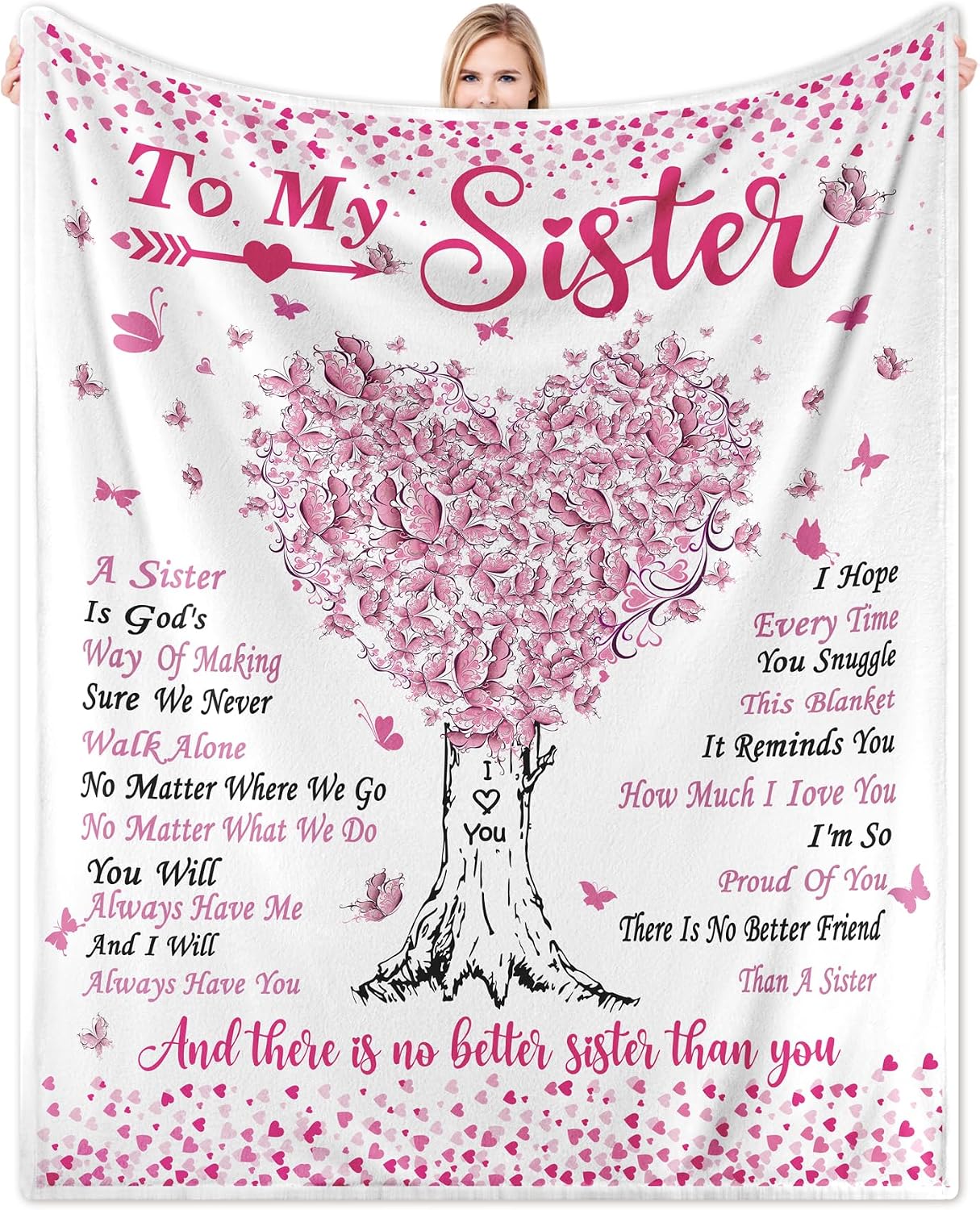 Barleyfield To My Best Sister Birthday Blankets Gifts from Sister 60"x52", Flower Pink Sister