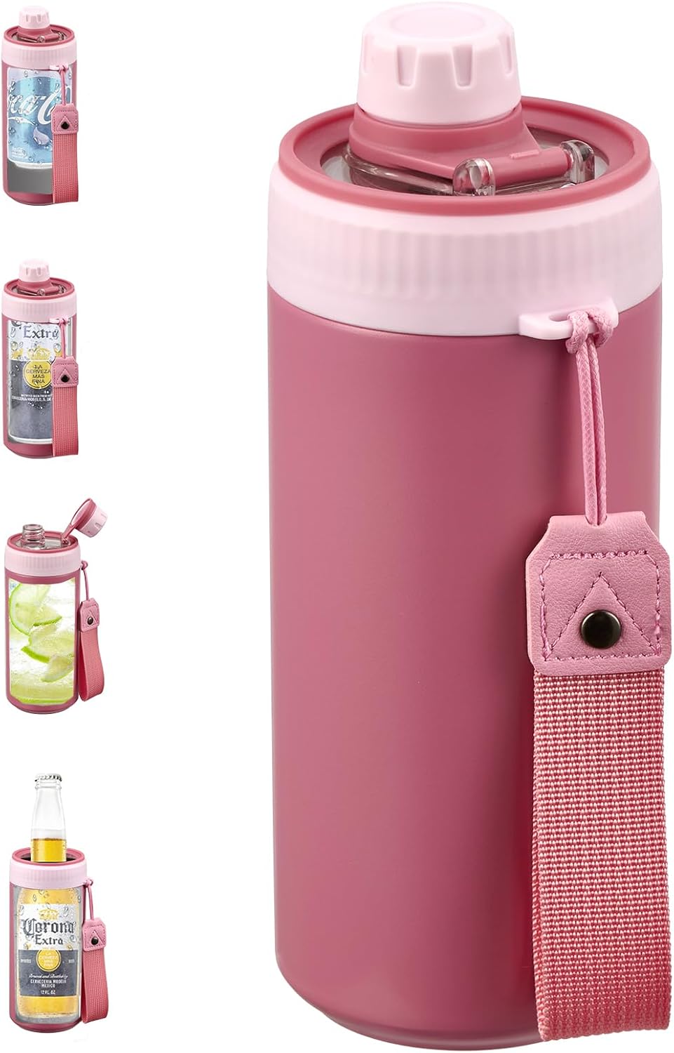 Aldernest 4 In 1 Beer Can Cooler Bottle Holder with Drinking Spout Lid for 12oz Regular, Rose